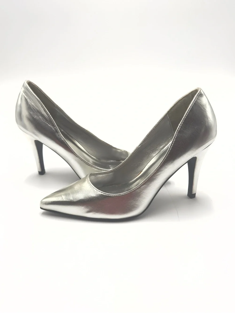 Qupid Silver Pointed-Toe Stiletto Pumps - Women's Dress Heels